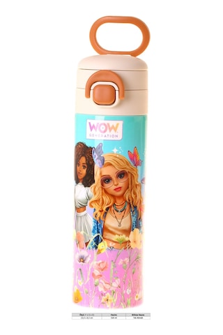 Wow Generation 520 Ml Butterfly Baskılı Turkuaz - Pembe Kız Çocuk Çelik Termos Matara Çift İçim Kilitli Kapak - W6078