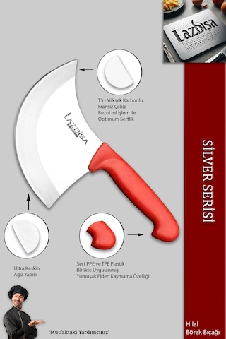 Lazbisa MFT-524 Silver Serisi Pide Börek Bıçağı Mutfak Bıçak Pizza Bıçak Kırmızı