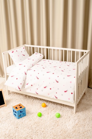 Bebek Nevresim Takımı Fermuarlı 95x145 CM Pembe Yıldız