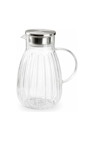 1800 Ml,büyük Boy Borosilikat Cam Sürahi,metal Süzgeç Kapaklı,su,limonata,detoks,çay Sürahisi-model2