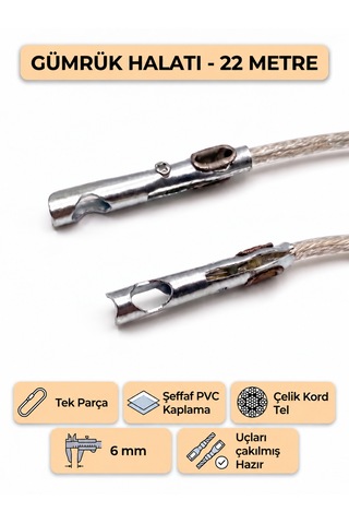 Tır Dorse Kamyon Konteyner Gümrük Halatı Galvanizli Çelik Tel 22 Metre 6mm