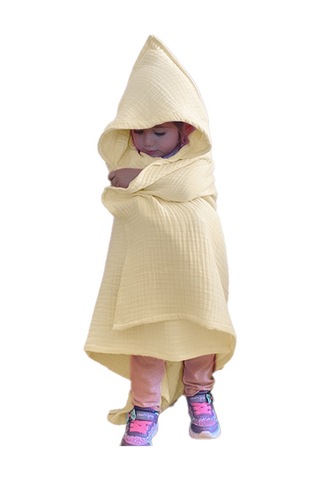 4 Katlı Müslin Kapşonlu Bebek Çocuk Banyo Havlusu Kundak Bej