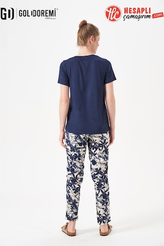Gd Goldoremi 29160 Premium Kadın V Yaka Yazlık Rahat Kesim Kısa Kollu Pijama Takım Lacivert