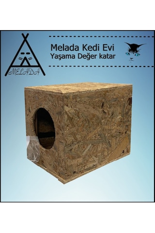 Melada Kedi Evi Dış Ortam Uygun Ahşap Kedi Evi Osb 34x32x26 Cm