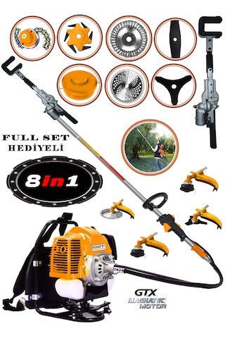 Eisenn Hero9000 Sırt Tip Benzinli Motorlu Tırpan + Zeytin Badem Hasat Makinesi 9 Parça Özel Set