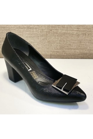 De Scarıo 630 Kadın Tokalı Sivri Burun Kalın Topuklu Ayakkabı Siyah