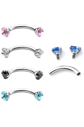 Homyl Paslanmaz Çelik Zirkon Kavisli Kaş Piercing Beyaz