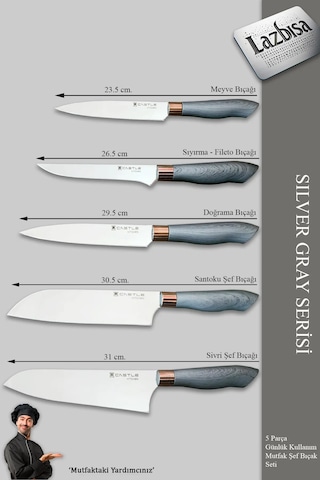 Silver Gray Serisi Mutfak Bıçak Et Sebze 3 Lü Şef Bıçağı Mft-568