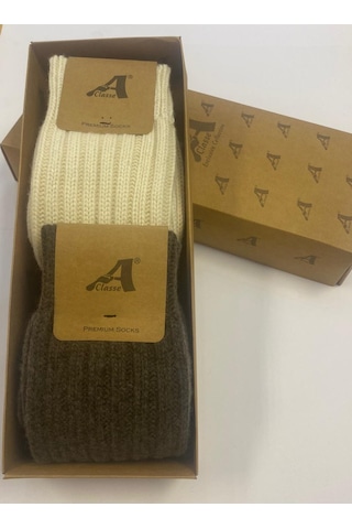 Setkek8068x2 Ke Kalın Cashmıre Erkek Çorap Kahve-ekru Kahve