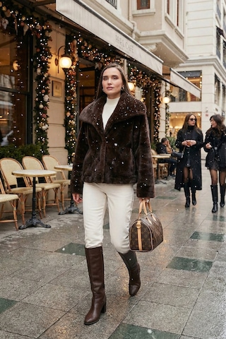 Lela Oversize Fit Geniş Yaka Astarlı Bayan Kürk 497Afra Kahve