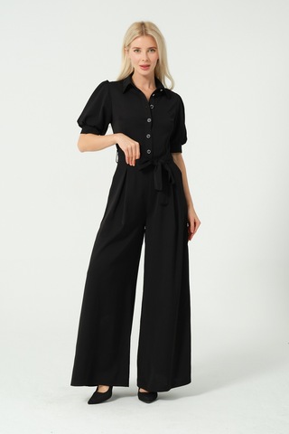 Balon Kol Bağcık Detaylı Tulum Siyah