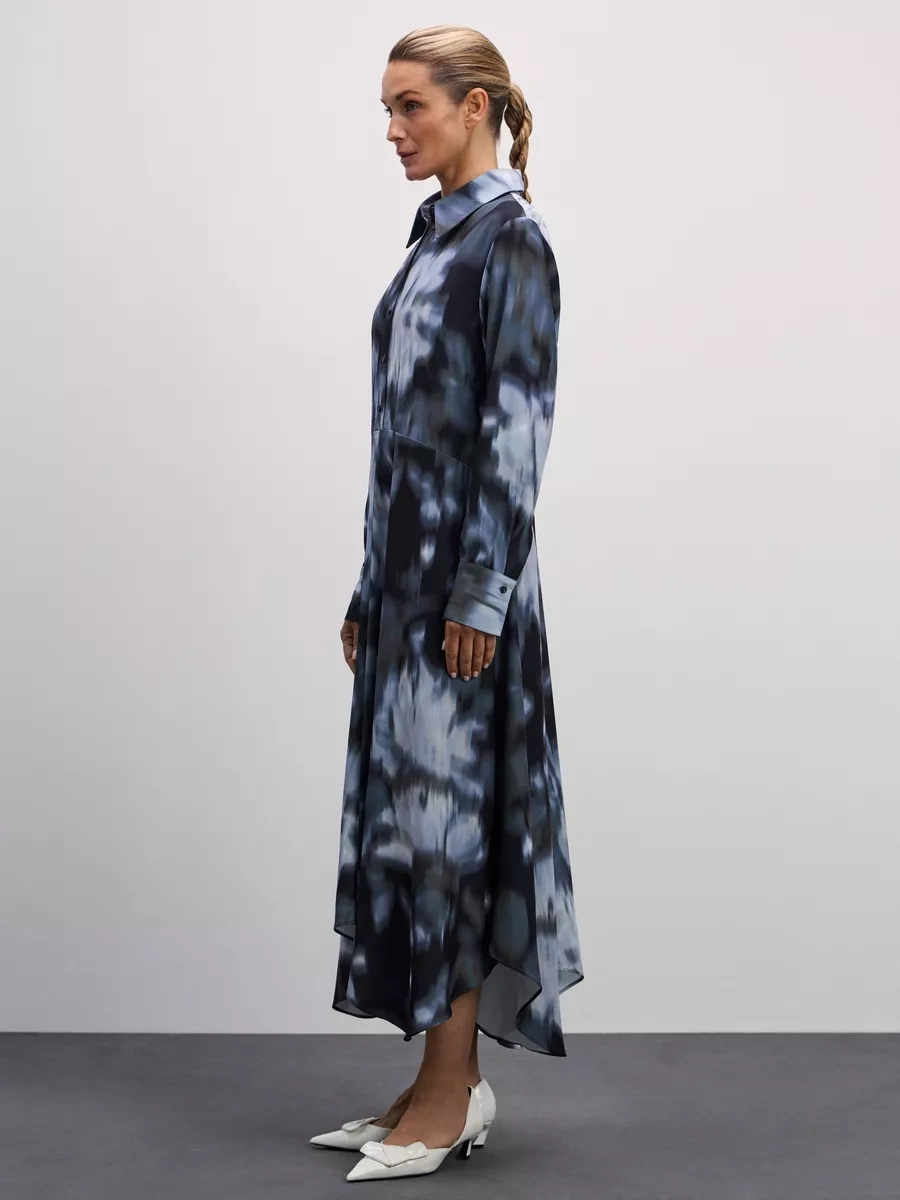 Zarına Asimetrik Kesimli Baskılı Uzun Elbise 246032458 Siyah