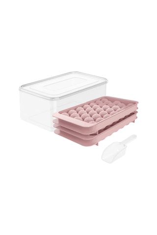 Wezone Ev İçin 33 Hücre Yuvarlak Buzluk Seti, Kapaklı Buz Çekirdeği Makinası, İki Katlı Buz Kutiği + Konak + Spatula, Kuzey Avrupa Mavisi Çok Renkli