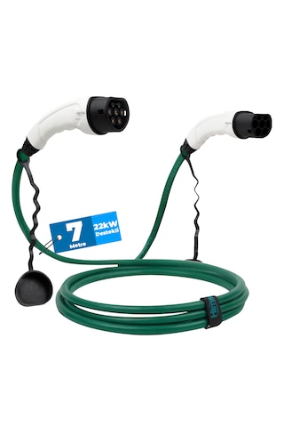 Hims Emef-22t2-yb-7 22kw Tip 2 Soketli Yeşil 7m Elektrikli Araç Şarj Kablosu 22kw