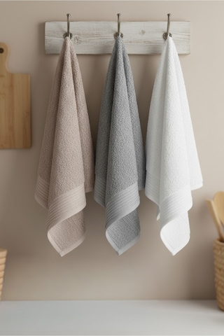 Elia 3 Adet %100 Pamuk En İyi Emici El Ve Yüz Havlusu Mutfak Havlusu Banyo 30x50cm Bej Gri Beyaz Çok Renkli