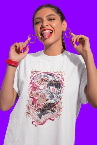 Özel Tasarım Eren Yeager Baskılı Unisex Oversize Attack On Titan Beyaz