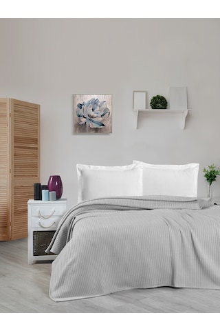 Mulberry Örgü Pike Battaniye Kalın İplik Ev Dekorasyonu Çift Kişilik 220 x 240 Gri