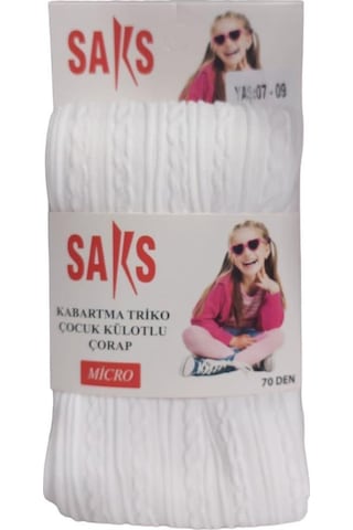 Saks Micro 70 Zincir Desenli Çocuk Beyaz Külotlu Çorap Beyaz