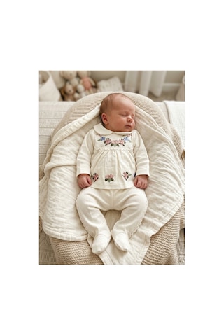 Bambık Baby Zuhu %100 Pamuk Nakışlı 10'lu Hastane Çıkışı Seti - Yenidoğan Bebek Takımı 0-3 Ay Beyaz Beyaz