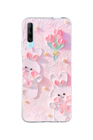 Huawei P Smart Pro Uyumlu Sevimli Tavşanlar Baskılı Silikon Kılıf