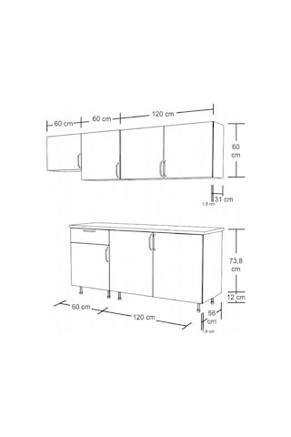 Mobilique Tezgahsız Hazır Mutfak 240 CM Beyaz - Meşe