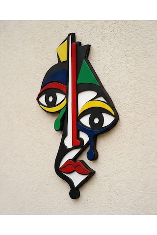 Picasso Tarzı Renkli Ahşap Duvar Mask Mdf - Soyut Yüz Duvar Sanatı. 1