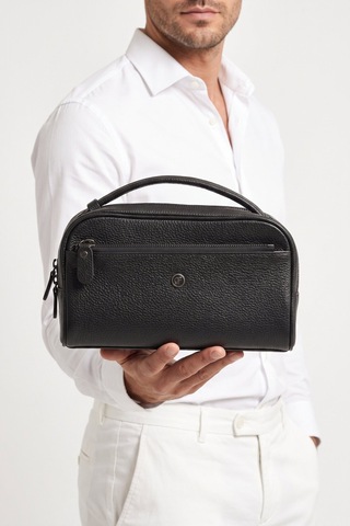 Praff Leather Siyah Hakiki Deri Çok Bölmeli Erkek Portfoy El Çanta Pc-001