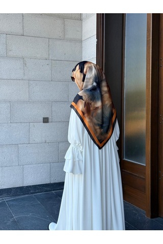 Qalortex Scarf Pamuklu Flora Desen Eşarp-siyah/gold Siyah-Gold