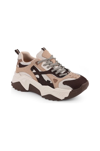 Libero L083.65137 Gri Hakiki Deri Kadın Sneaker Yüksek Tabanlı Rahat Spor Ayakkabı Kahve