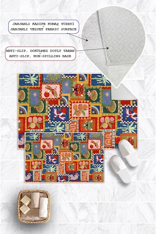 Modern Hayvan Desenli Baskılı Kaymaz Taban 2li Set Banyo Paspası Klozet Takımı 50x60cm-60x100cm çok renkli