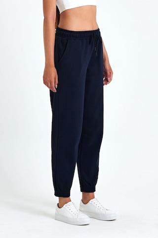 Kadın Lacivert Pamuklu Kalın Paçası Lastikli Yüksek Bel Rahat Jogger Eşofman Altı Lacivert