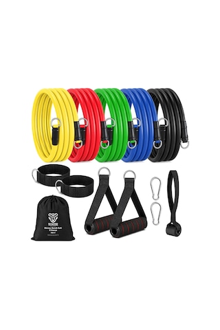 30 Kg Direnç Bandı Seti 11 Parça Çantalı Pilates Aerobik Egzersiz Barfiks Spor Lastiği Tüp Bant Tdb11 Çok Renkli