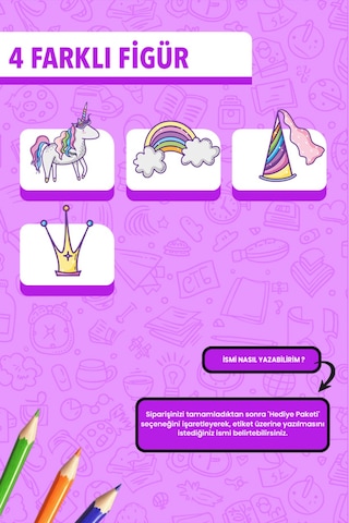 İsim Yazılabilir Eğlenceli Unicorn Temalı Okul Etiketi Kalem & Defter İçin 200 Adet Çoklu