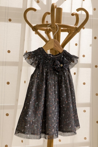 Desenli Tül Kız Bebek Çocuk Elbise 13630 Siyah