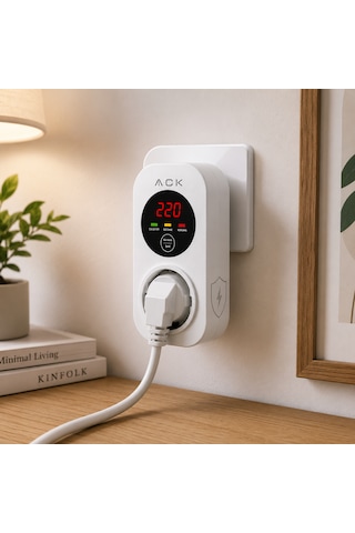 Ack Ay27-00010 Akım-gerilim Korumalı Prizi Tekli Beyaz 15a 140-275v 3000w Regülatör 0