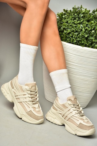 Fox Shoes S973602404 Bej Kumaş Kalın Tabanlı Spor Ayakkabı Sneakers Bej