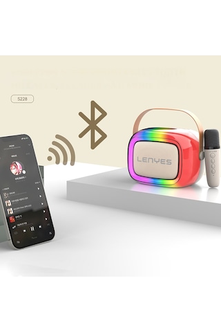 Lenyes S228 Rgb Işıklı Askılı Mikrofonlu Bluetooth Speaker Hoparlör V5.3 Bej Bej