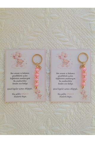 İsme Özel Tasarım Pembe Anahtarlık Hastane Yeni Doğan 40 Mevlidi Dağıtmalık Hediyelik 72 Adet