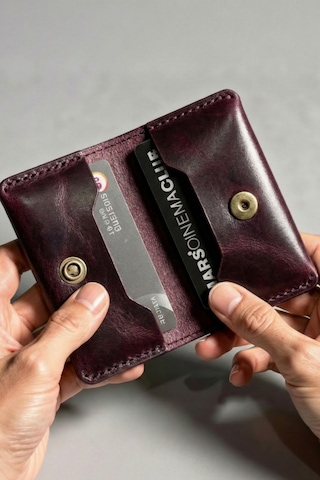 Luvo %100 Hakiki Deri El Yapımı İtalyan Dikişli Unisex Minimalist Cüzdan Kartlık İnce Kompakt Kağıt Para Ve Kart Bölmeli Cüzdan Mor