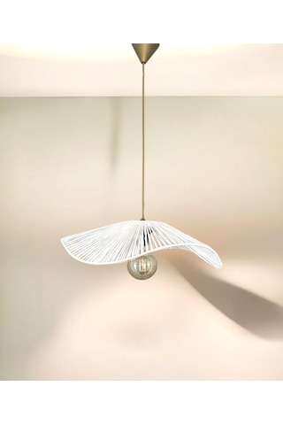 Hasır El Yapımı Bohem Asimetrik Şekilli Rustik Avize - Beyaz Beyaz