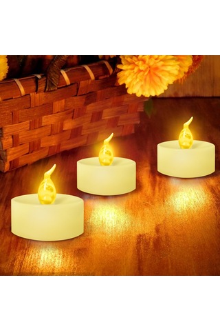 Maiyame 24'lü Islak Beyaz Parıltılı Plastik Led Mumlar, Kaliteli Altın Delikli Kağıtlar İle Set, Romantik Atmosfer Oluşturucu Ev Dekorasyon Aydınlatma Renkli