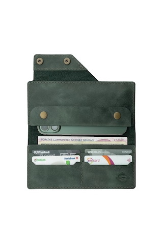 Twingold İsme Özel Dikey Çıtçıtlı Uzun Cüzdan - %100 Rainbow Deri - A010006 - Haki Haki