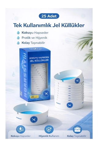50 Adet Tek Kullanımlık Kül Tablası Kokusuz Taşınabilir Pratik Jel Küllük Seti Ofis Kafe Ev