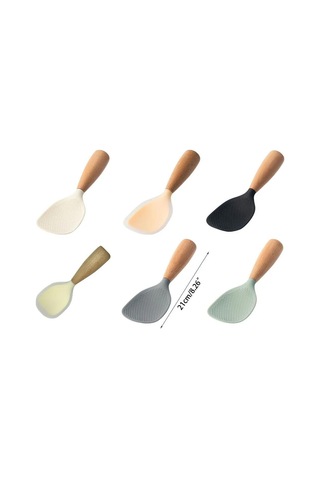 Dianziye Gri Yemek Grade Silikon Pirinç Kaşığı, Dikey Konumlanabilir, Ahşap Saplı, Isı Dayanıklı, 1 Adet