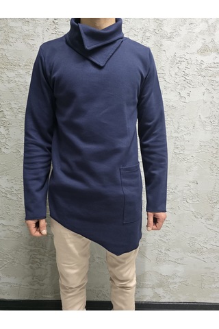 Şal Yaka Cep Detaylı Erkek Sweatshirt Lacivert