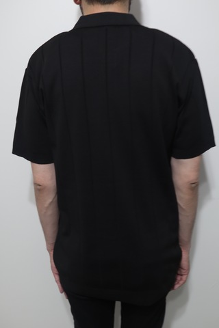 Santa Dmctekstil Erkek 2500 Çizgili Spor Kesim Rahat Kalıp Polo Yaka Battal Triko T-shirt Siyah