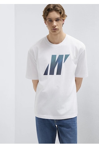 Mavi M0613448-620 Mavi Pro Baskılı Erkek Tişort beyaz
