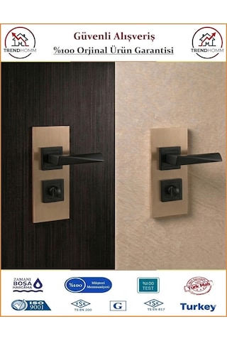 Grossavm Prizma Rozetli Wc Banyo Kapı Kolu - Mat Siyah - 1 Takım Ön Ve Arka