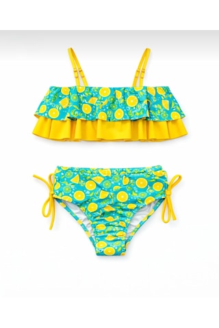 Nurbebe Limon Desenli Kız Çocuk Bikini Takımı Turkuaz