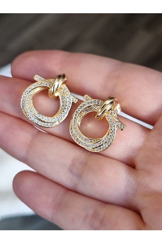 Özel Tasarım Zirkon Halka Küpe Altın